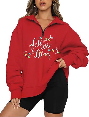 iliheyov Christmas Sweatshirts Women I'm Fine Everything is Fine Sweatshirt Light Long Sleeve Pullover Half Zip Top in Saudi Arabia
