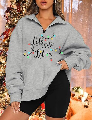 iliheyov Christmas Sweatshirts Women I'm Fine Everything is Fine Sweatshirt Light Long Sleeve Pullover Half Zip Top in Saudi Arabia