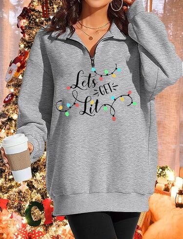 iliheyov Christmas Sweatshirts Women I'm Fine Everything is Fine Sweatshirt Light Long Sleeve Pullover Half Zip Top in Saudi Arabia