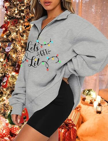 iliheyov Christmas Sweatshirts Women I'm Fine Everything is Fine Sweatshirt Light Long Sleeve Pullover Half Zip Top in Saudi Arabia