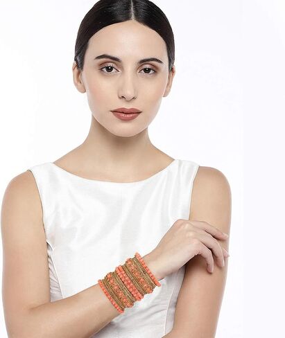 Aheli مجموعة أساور معدنية عرقية Chudha مجموعة أساور مرصعة بالأحجار مجموعة ملابس زفاف هندية مجوهرات عصرية هدية للنساء باللون الأزرق in Kuwait