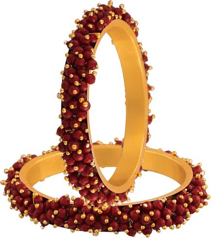 I Jewels Gold Plated Indian Bollywood Faux Pearl Beads Bracelets Bangle Set (Pack of 2) (ADB314) in Saudi Arabia