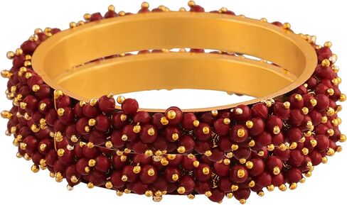 I Jewels Gold Plated Indian Bollywood Faux Pearl Beads Bracelets Bangle Set (Pack of 2) (ADB314) in Saudi Arabia