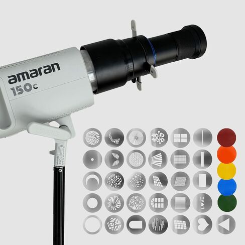 Bowens Mount Snoot Spotlight Gobo Projector- Compatible with Aputure Amaran 60D/XS/100X/D 200D/X, Godox SL60, includes 5 Color Filters and 31 Gobos. with 4 Leaves Barndoor Insert Studio Photography in Kuwait