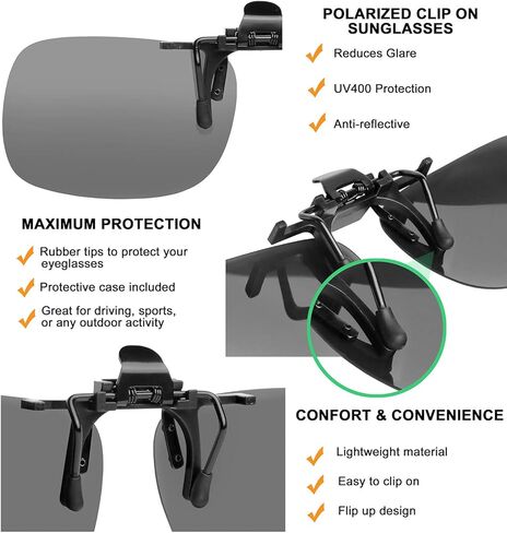 Success Eyewear Clip On Sunglasses Flip Up Polarized Sunglasses Clip onto Eyeglasses Over Prescription Glasses Case Included in Kuwait