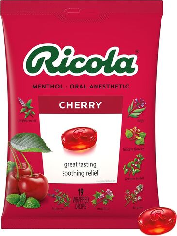 Ricola Cherry Throat Drops, 9 Count Stick (Pack of 20), Daily Drops For Delicious Throat Refreshment, Oral Anesthetic, Naturally Flavored in Kuwait