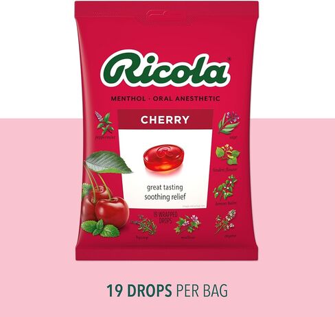 Ricola Cherry Throat Drops, 9 Count Stick (Pack of 20), Daily Drops For Delicious Throat Refreshment, Oral Anesthetic, Naturally Flavored in Kuwait