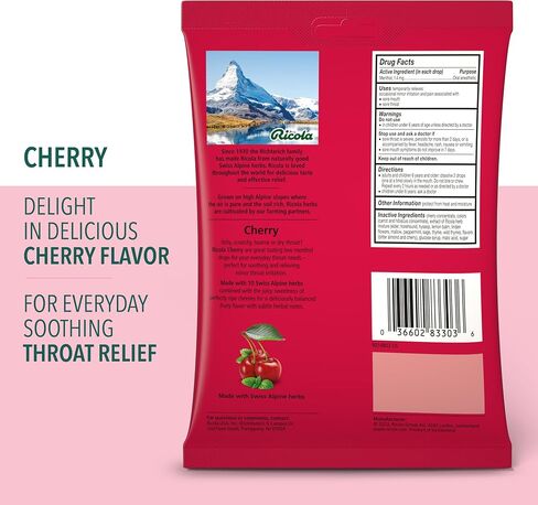 Ricola Cherry Throat Drops, 9 Count Stick (Pack of 20), Daily Drops For Delicious Throat Refreshment, Oral Anesthetic, Naturally Flavored in Kuwait