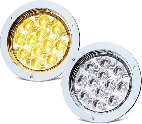 MADCATZ (Pack of 2) 4 Inch Round Clear Lens Amber LED Trailer Tail Lights with Chrome Bezel 12 Diodes Bus Truck Lorry Pickup Surface Mount 12V DC Shockproof GAC12 in Kuwait