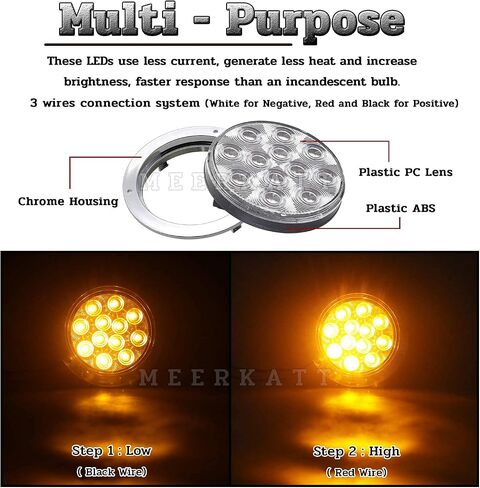 MADCATZ (Pack of 2) 4 Inch Round Clear Lens Amber LED Trailer Tail Lights with Chrome Bezel 12 Diodes Bus Truck Lorry Pickup Surface Mount 12V DC Shockproof GAC12 in Kuwait