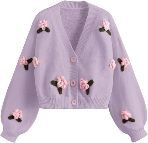 GORGLITTER Women's Floral Button Down Cardigan Sweater Long Sleeve Drop Shoulder Knit Tops in Saudi Arabia