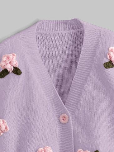 GORGLITTER Women's Floral Button Down Cardigan Sweater Long Sleeve Drop Shoulder Knit Tops in Saudi Arabia
