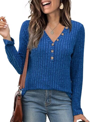 Viracy Womens Tunic Tops Lightweight Sweaters Long Sleeve Shirts V Neck Button Down Blouses Casual Business in Saudi Arabia