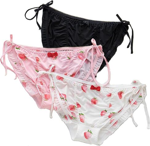 4 Pack Japanese Girl Underwear Strawberry Pattern Panties Women's undies Pants Briefs Sexy Ribbon Adjustable Sides Tie… in Kuwait