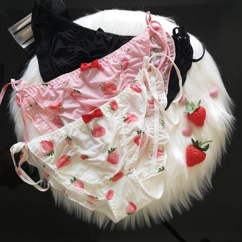 4 Pack Japanese Girl Underwear Strawberry Pattern Panties Women's undies Pants Briefs Sexy Ribbon Adjustable Sides Tie… in Kuwait