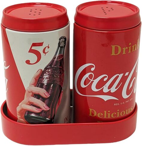 The Tin Box Company Coca Cola Salt and Pepper Set with Holder, Red (776817-12) in Saudi Arabia