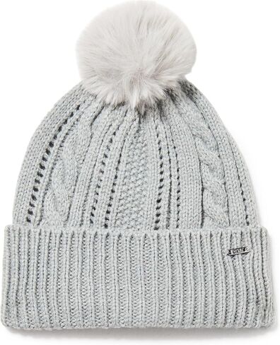 DKNY womens Logo Bar Faux Fur Pom Cable Knit Hat in Saudi Arabia
