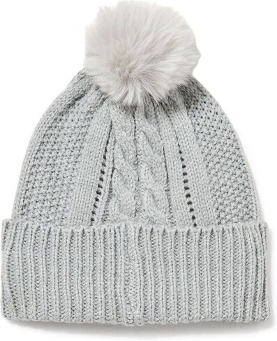 DKNY womens Logo Bar Faux Fur Pom Cable Knit Hat in Saudi Arabia
