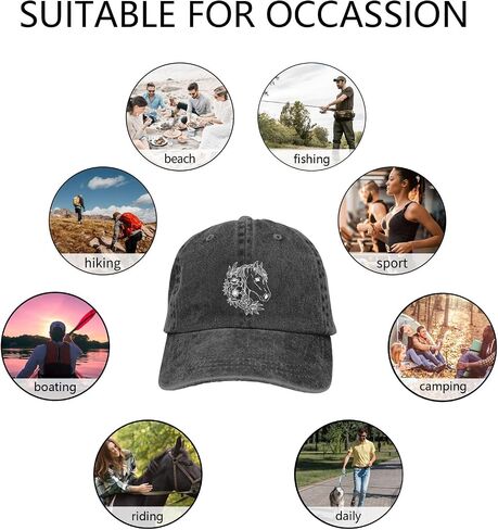 Women's Floral and Horse Hat for Horse Lover Men Women, Adjustable Vintage Distressed Washed Cotton Dad Baseball Cap in Kuwait