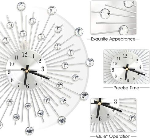 ساعة حائط كريستالية عصرية ثلاثية الأبعاد، فاخرة 12 بوصة غير موقوتة - ساعة حائط معدنية مرصعة لغرفة المعيشة، الفندق، ديكور غرفة النوم in Kuwait
