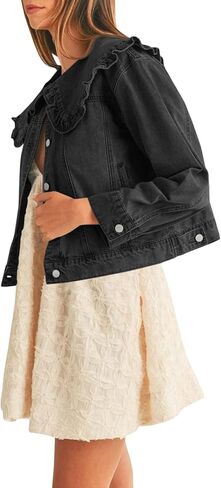 Takaneo Womens Jean Jackets Casual Long Sleeve Peter Pan Collar Loose Fit Denim Shirts Coat with Pockets in Kuwait