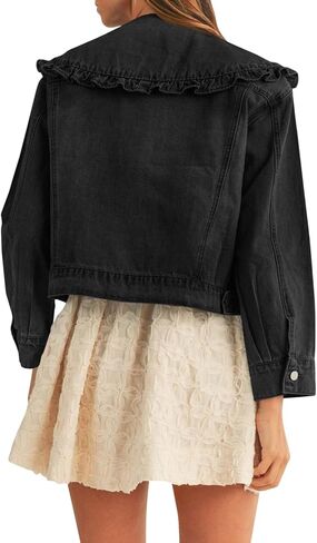 Takaneo Womens Jean Jackets Casual Long Sleeve Peter Pan Collar Loose Fit Denim Shirts Coat with Pockets in Kuwait