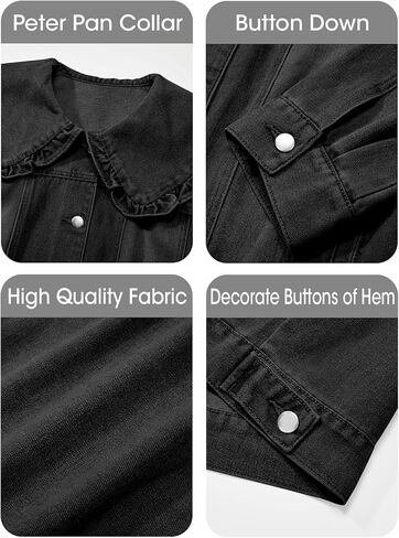Takaneo Womens Jean Jackets Casual Long Sleeve Peter Pan Collar Loose Fit Denim Shirts Coat with Pockets in Kuwait