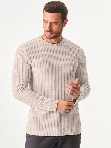 JMIERR Mens Casual Long Sleeve Lightweight T-Shirt Slim Fit Knit Crew Neck Stretch Ribbed Undershirts for Men, US38(S), Black in Saudi Arabia
