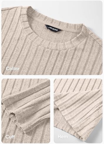JMIERR Mens Casual Long Sleeve Lightweight T-Shirt Slim Fit Knit Crew Neck Stretch Ribbed Undershirts for Men, US38(S), Black in Saudi Arabia