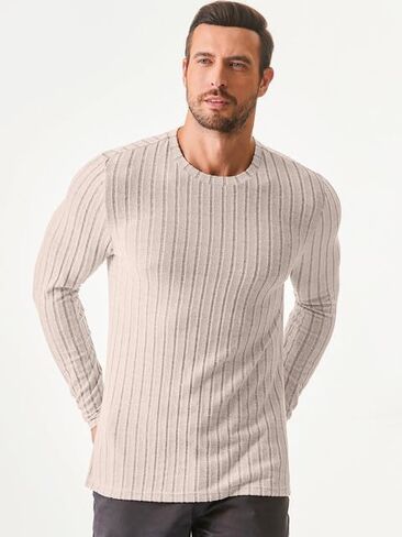 JMIERR Mens Casual Long Sleeve Lightweight T-Shirt Slim Fit Knit Crew Neck Stretch Ribbed Undershirts for Men, US38(S), Black in Saudi Arabia