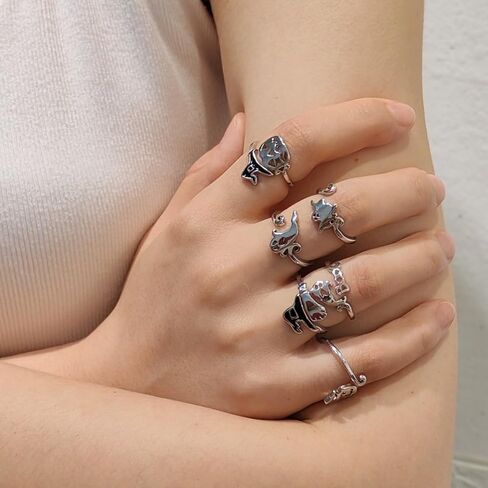 Halloween Ghost Pumpkin Open Adjustable Ring Band Witch Hat Magic Broom Statement Wrap Finger Rings Punk Comfort Fit Jewelry Festive Party Gifts for Women Daughter in Saudi Arabia
