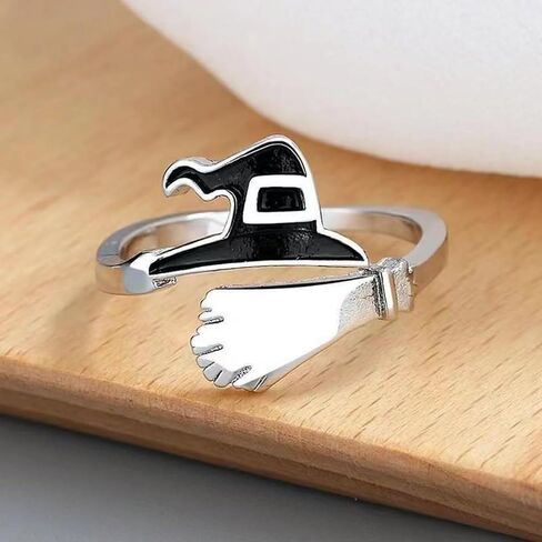 Halloween Ghost Pumpkin Open Adjustable Ring Band Witch Hat Magic Broom Statement Wrap Finger Rings Punk Comfort Fit Jewelry Festive Party Gifts for Women Daughter in Saudi Arabia