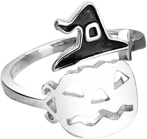 Halloween Ghost Pumpkin Open Adjustable Ring Band Witch Hat Magic Broom Statement Wrap Finger Rings Punk Comfort Fit Jewelry Festive Party Gifts for Women Daughter in Saudi Arabia