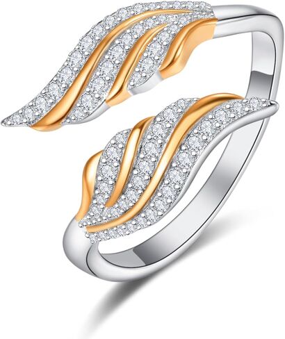 TANGPOET ريشة الملاك الجناح الدائري 925 الفضة الاسترليني خاتم يدوي قابل للتعديل، هدايا مجوهرات للنساء السيدات الفتيات in Kuwait