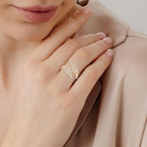 TANGPOET ريشة الملاك الجناح الدائري 925 الفضة الاسترليني خاتم يدوي قابل للتعديل، هدايا مجوهرات للنساء السيدات الفتيات in Kuwait