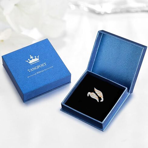 TANGPOET ريشة الملاك الجناح الدائري 925 الفضة الاسترليني خاتم يدوي قابل للتعديل، هدايا مجوهرات للنساء السيدات الفتيات in Kuwait