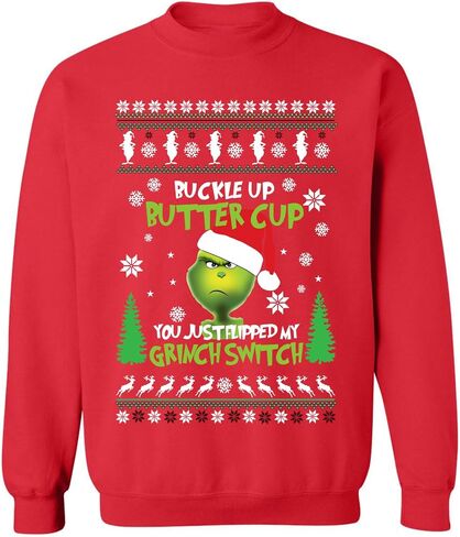 ALLNTRENDS Buckle Up Butter Cup You Just Flipped My Switch Ugly Christmas Sweatshirt in Saudi Arabia