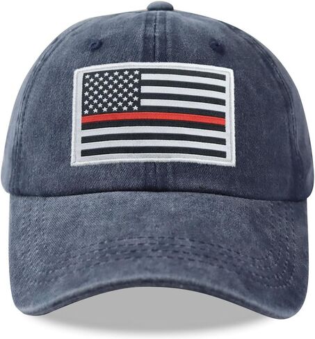 Thin Red Line American Flag Hat, Cotton Adjustable Embroidered Firefighter Baseball Cap for Men Women in Kuwait