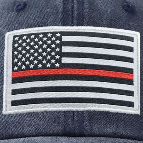 Thin Red Line American Flag Hat, Cotton Adjustable Embroidered Firefighter Baseball Cap for Men Women in Kuwait