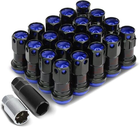 DNA MOTORING LN-ZTL-9016-125-RD 16Pcs M12 x 1.25 Closed End Wheel Lug Nuts + 4Pcs Lock Nuts + Key + Extension Adapter, 22mm OD/45mm Height, Red Accents/Black Body in Saudi Arabia