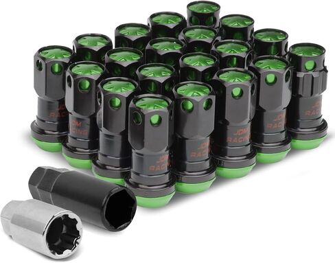 DNA MOTORING LN-ZTL-9016-125-RD 16Pcs M12 x 1.25 Closed End Wheel Lug Nuts + 4Pcs Lock Nuts + Key + Extension Adapter, 22mm OD/45mm Height, Red Accents/Black Body in Saudi Arabia