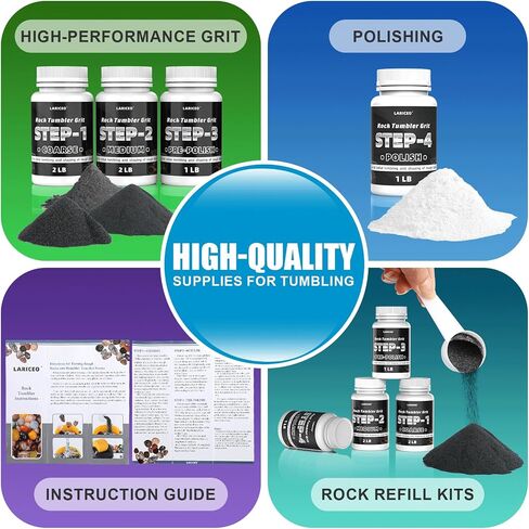 4-Step Rock Tumbler Grit and Polish Refill Kit, Premium Rock Tumbler Media, Effective Rock Tumbling Supplies for Producing Gorgeous Polished Stones, Suitable for All Rock Polishers and Tumblers in Saudi Arabia