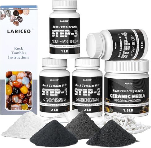 4-Step Rock Tumbler Grit and Polish Refill Kit, Premium Rock Tumbler Media, Effective Rock Tumbling Supplies for Producing Gorgeous Polished Stones, Suitable for All Rock Polishers and Tumblers in Saudi Arabia