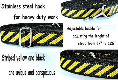 Flat Bungee Cord with Steel Hooks Adjustable Length 67"-126", Heavy Duty Bungee Strap for Outdoor Bikes, Gardening, Camping, Trucking, Hand Carts (Yellow & Black) in Saudi Arabia