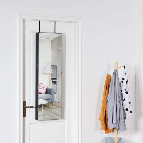 Jewelry Armoire Cabinet with Full-Length Mirror, 2 LEDs, 2 Keys, Makeup Pouch, Bracelet Rod, 2 Drawers, Wall Door Mounted, Full Screen Jewelry Cabinet for Bedroom (Black) in Saudi Arabia