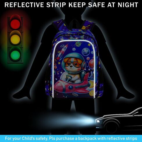 KLFVB 3PCS Boys Dog Backpack, Water Resistant Kids Space Bookbag with Lunch Box, 16" Preschool Backpacks for Elementary - Rocket Dog in Kuwait