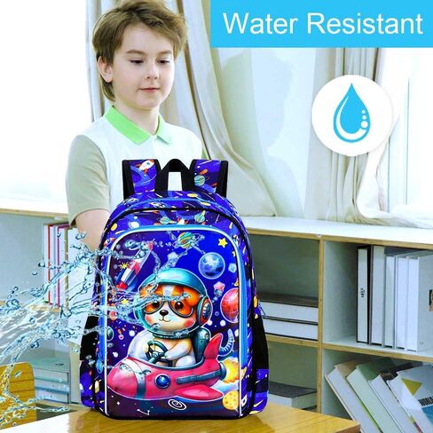 KLFVB 3PCS Boys Dog Backpack, Water Resistant Kids Space Bookbag with Lunch Box, 16" Preschool Backpacks for Elementary - Rocket Dog in Kuwait