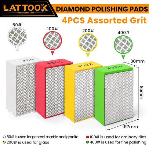 5pcs Diamond Hand Polishing Pads, LATTOOK Diamond Sanding Pads 60/100/200/400/1000 Grit Sanding Block Foam Backing for Tile Glass Stone Marble Granite Ceramics Metal Wet & Dry in Saudi Arabia