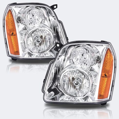 Chrome Amber Headlight Assembly Compatible with 2007 2008 2009 2010 2011 2012 2013 2014 GMC yukon Head Lights,Factory-OE-Style in Saudi Arabia