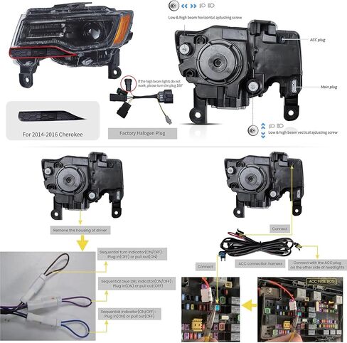 VLAND Headlights For Jeep Grand Cherokee WK2 2014-2021 4th Gen (Fourth Generation WK2) With Start Bule to White Dynamic Animation and Sequential Tun Signa Front Lamps Assembly, Amber Reflector in Saudi Arabia
